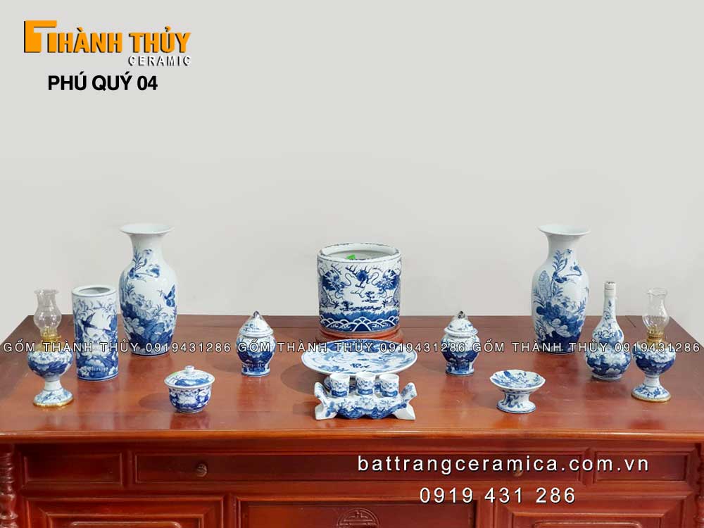 Bộ đồ thờ Bát Tràng men Lam cao cấp Phú quý 04 - sang trọng ý nghĩa