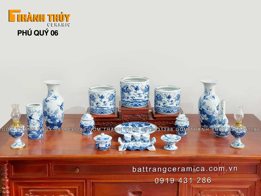 Bộ đồ thờ cúng sứ Bát Tràng cao cấp Phú quý 06, sang trọng, bền đẹp
