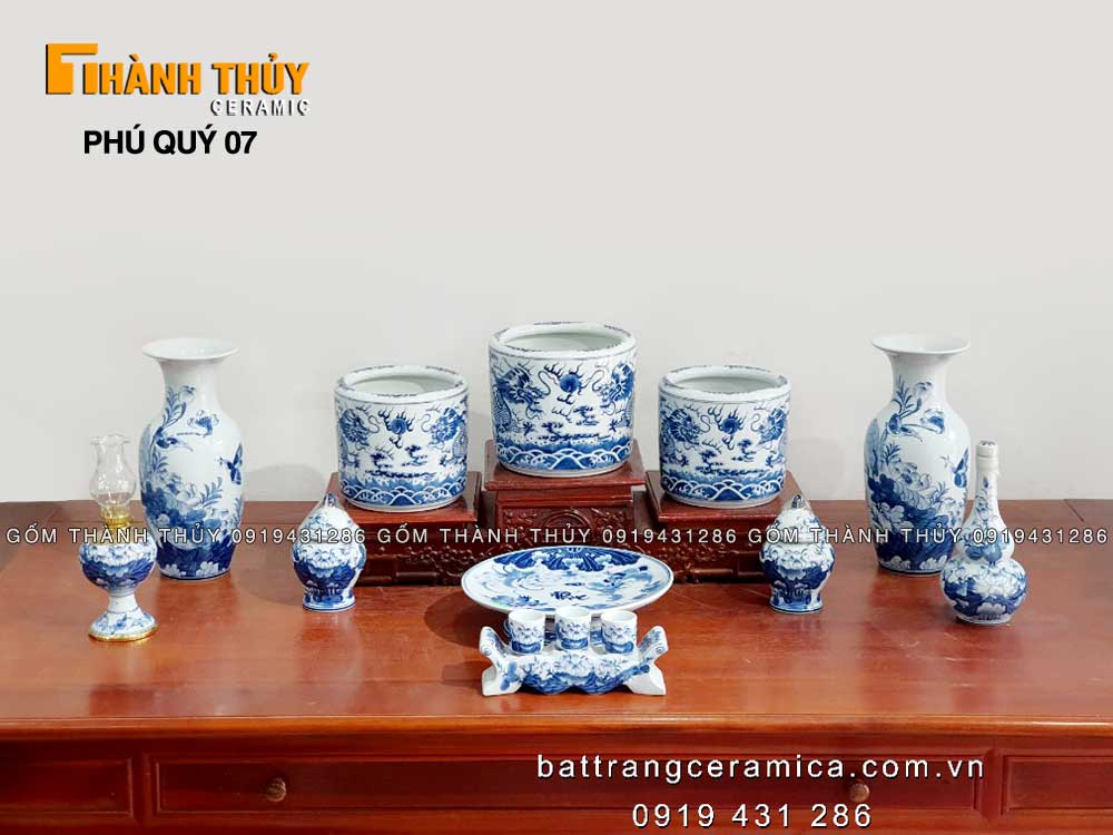 Bộ đồ thờ gốm sứ Bát Tràng cao cấp Phú quý tinh xảo đẹp 