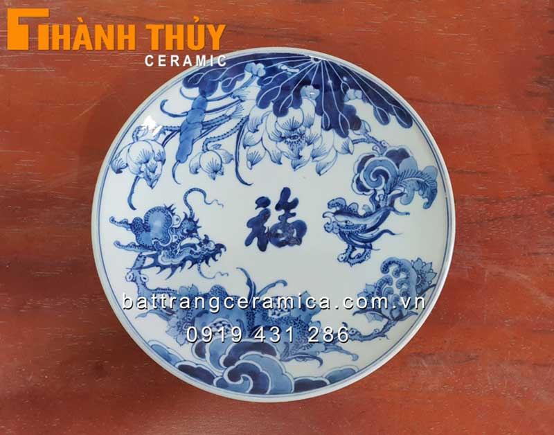Bộ đồ thờ rồng phú quý cao cấp, men Lam Bát Tràng, tặng phẩm ý nghĩa