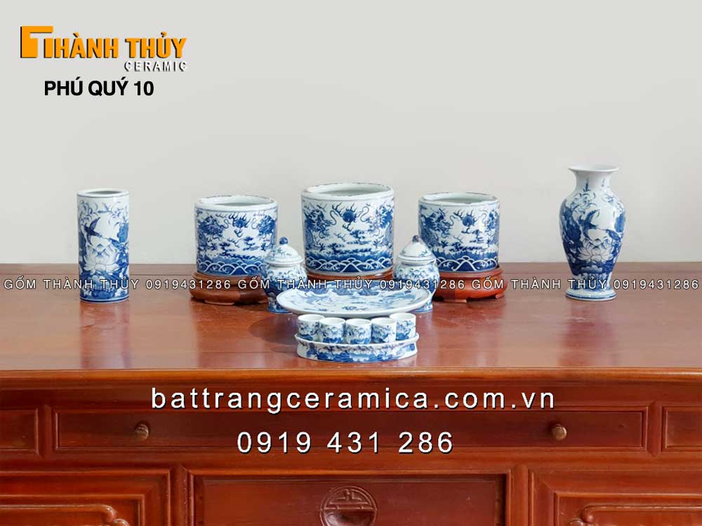 Bộ thờ gia tiên Bát Tràng Phú Quý 10 sứ cao cấp Món quà tâm linh