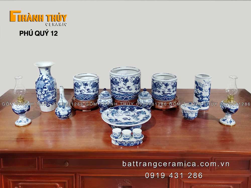 Bộ đồ thờ Bát Tràng cao cấp Phú Quý 12 chuẩn đỉnh giá tốt 