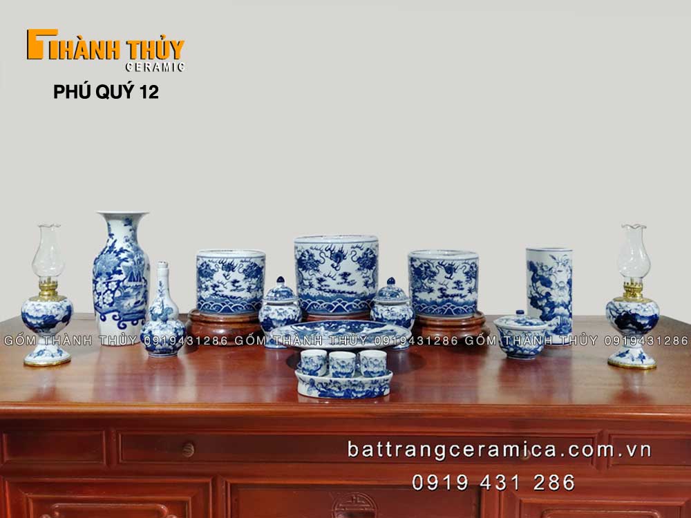 Bộ đồ thờ Bát Tràng cao cấp Phú Quý 12 chuẩn đỉnh giá tốt