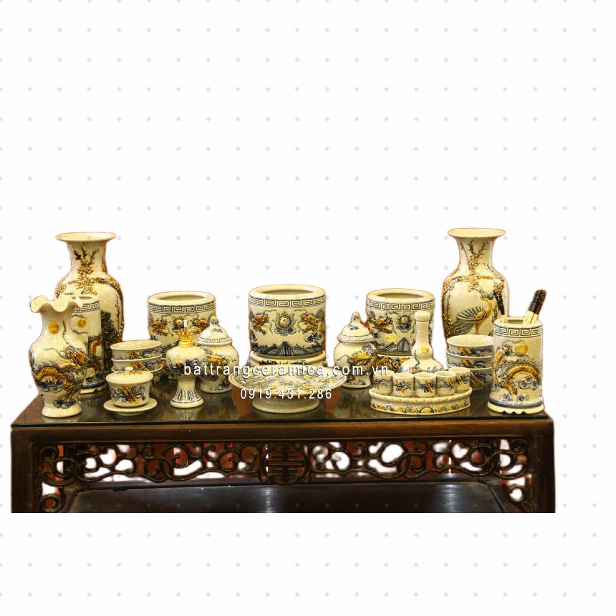 Bộ đồ thờ Gia tiên men rạn cổ sang trọng chuẩn phong thủy 
