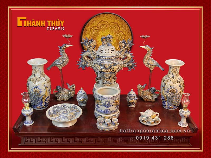 Bộ đồ thờ Bát Tràng Phúc Ấm Gia Tiên mẫu 03 đẹp sang trọng mua ngay