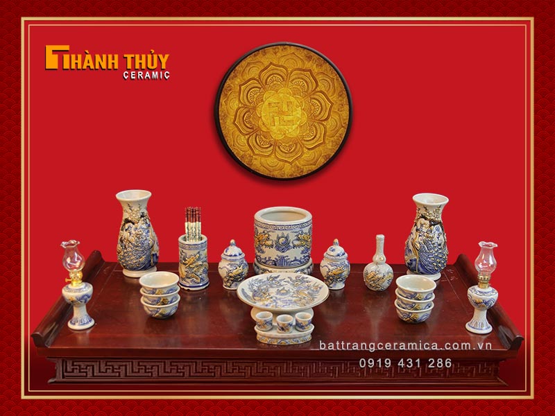 Bộ đồ thờ Phúc Ấm Gia Tiên mẫu 04 tinh xảo sang trọng phù hợp chung cư nhà phố