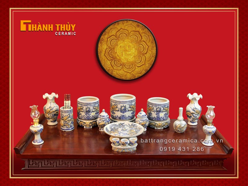 Bộ đồ thờ Bát Tràng Phúc Ấm Gia Tiên 06 cao cấp sang trọng ấm cúng 