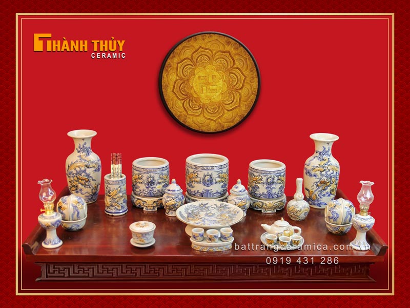 Bộ thờ Bát Tràng Phúc Ấm Gia Tiên 08 cao cấp trang nghiêm chuẩn phong thủy 