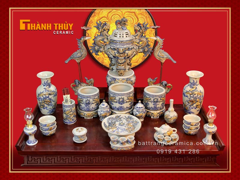 Bộ đồ thờ Phúc Ấm Gia Tiên 09 cao cấp tinh xảo đẹp ấm cúng