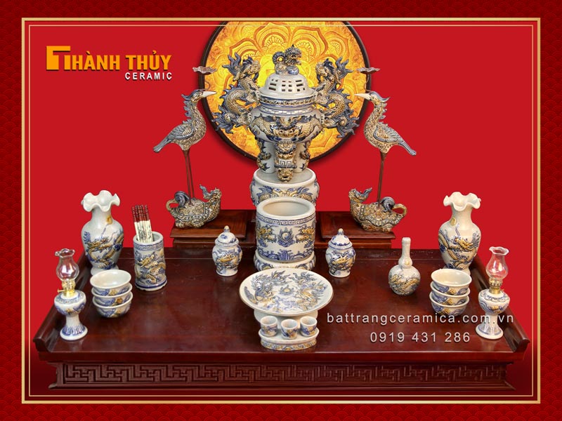 Bộ đồ thờ cúng Phúc Ấm Gia Tiên mẫu 10 tinh xảo chuẩn phong thủy 