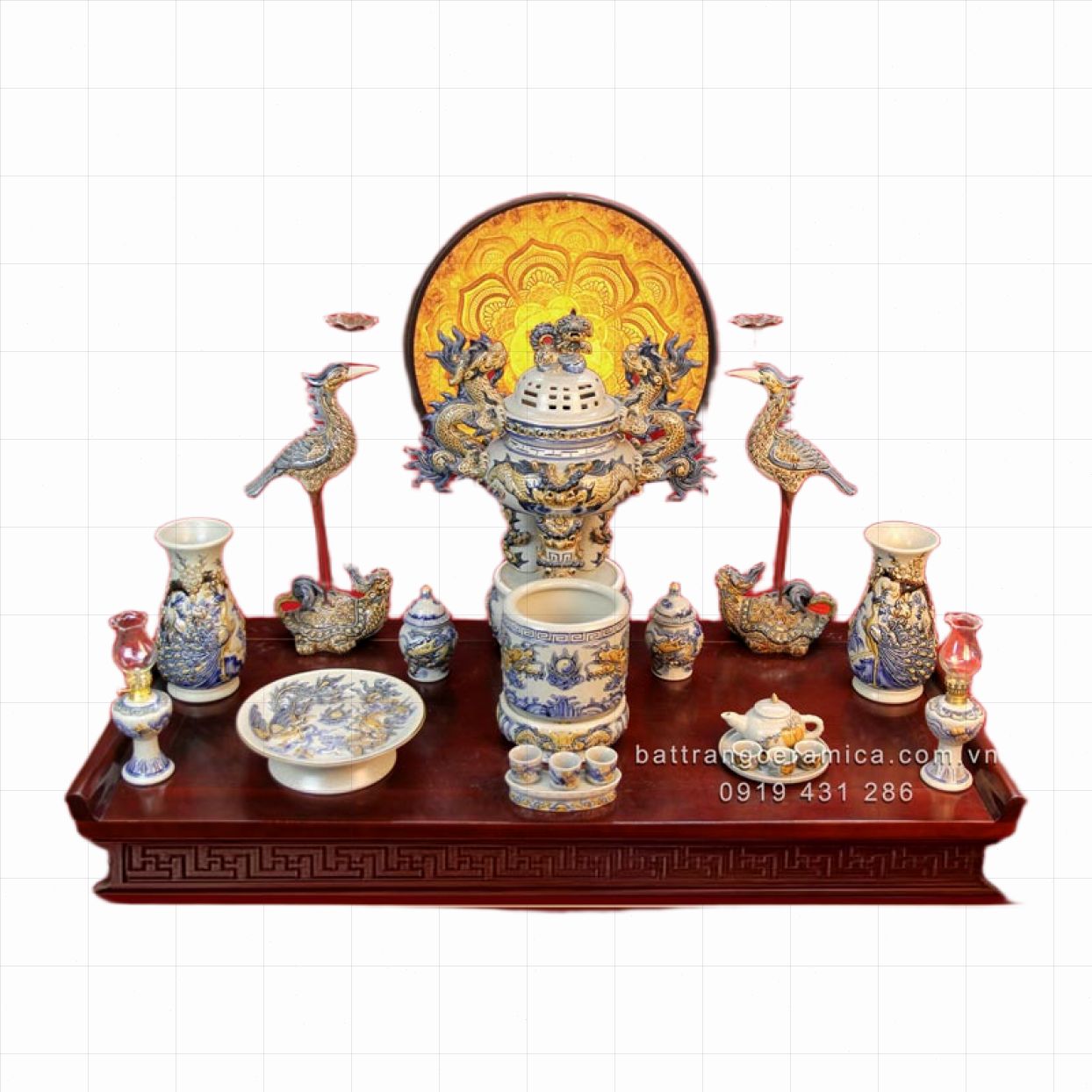 Bộ đồ thờ sứ Bát Tràng Phúc Ấm Gia Tiên mẫu 11 cao cấp đẹp 