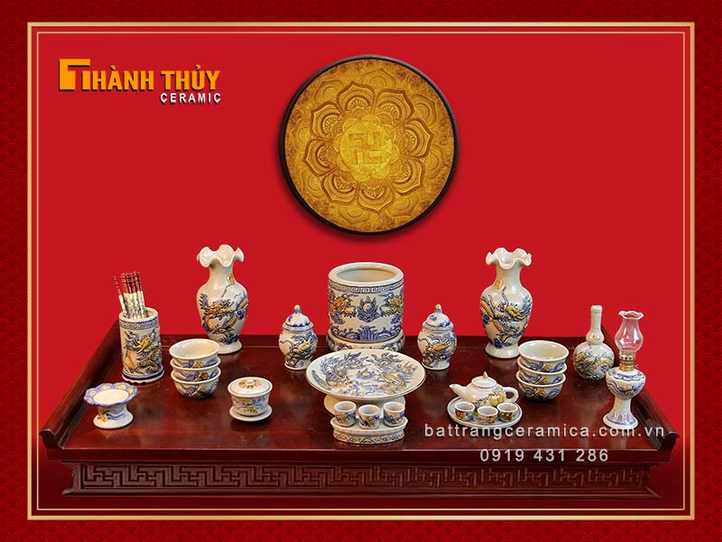 Bộ đồ thờ Phúc Ấm Gia Tiên 12b cao cấp tinh xảo cho nhà phố 