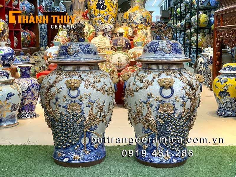 Chóe bầy Công Đào men rạn đẹp 102cm quà tặng may mắn