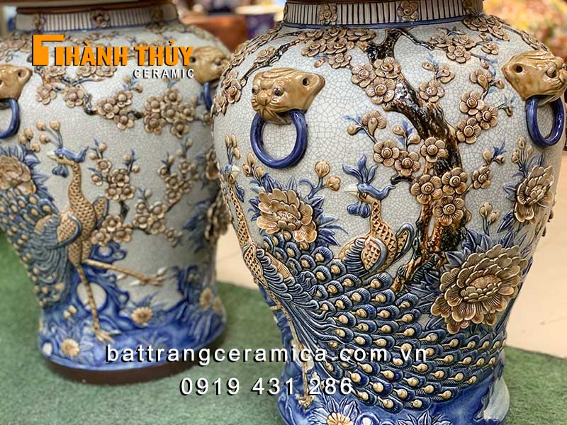 Chóe bầy Công Đào men rạn đẹp 102cm quà tặng may mắn