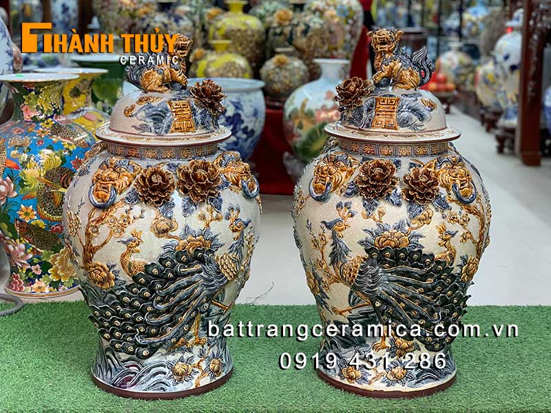 Chóe phong thủy Công Đào 50L đắp nổi cao cấp Bát Tràng vượng khí