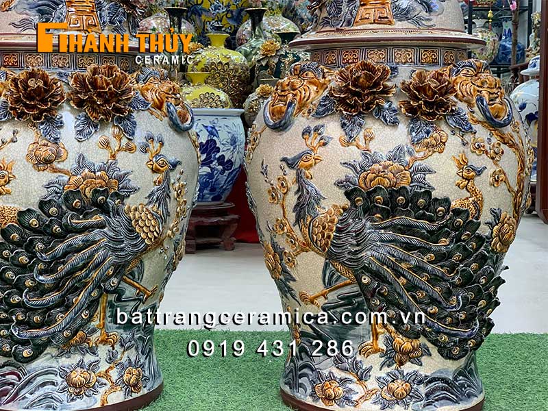 Chóe phong thủy Công Đào 50L đắp nổi cao cấp Bát Tràng vượng khí