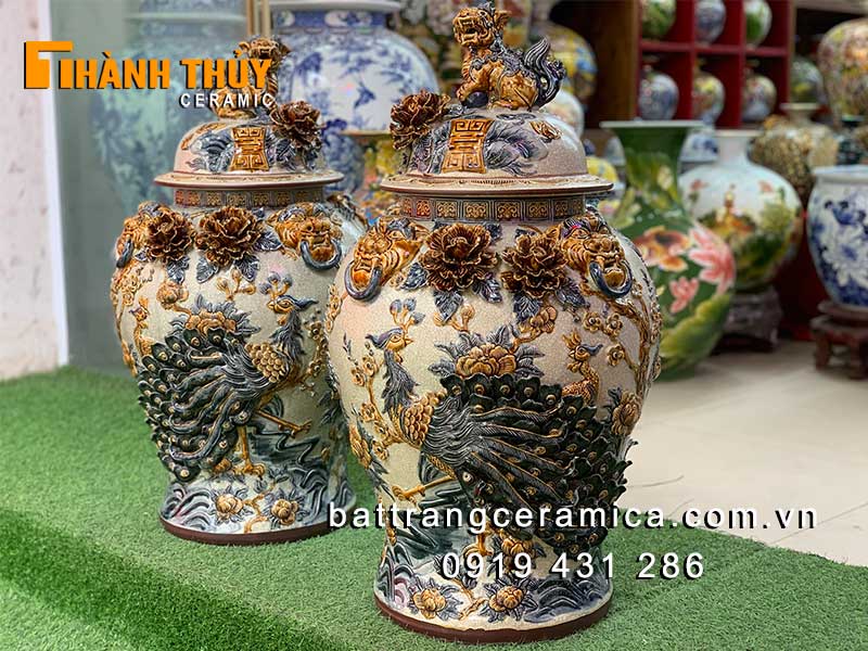 Chóe phong thủy Công Đào 50L đắp nổi cao cấp Bát Tràng vượng khí