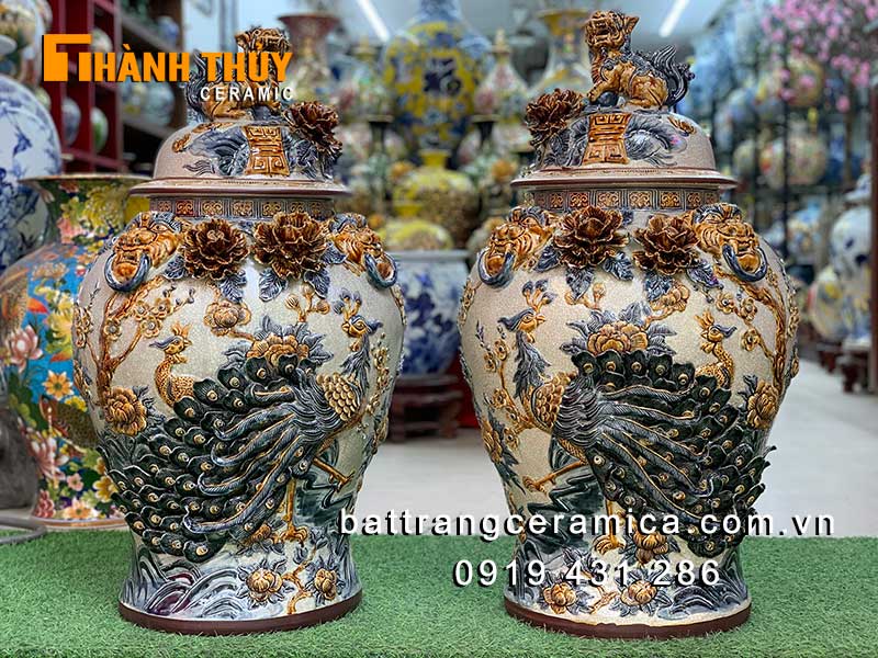 Chóe phong thủy Công Đào 50L đắp nổi cao cấp Bát Tràng vượng khí 