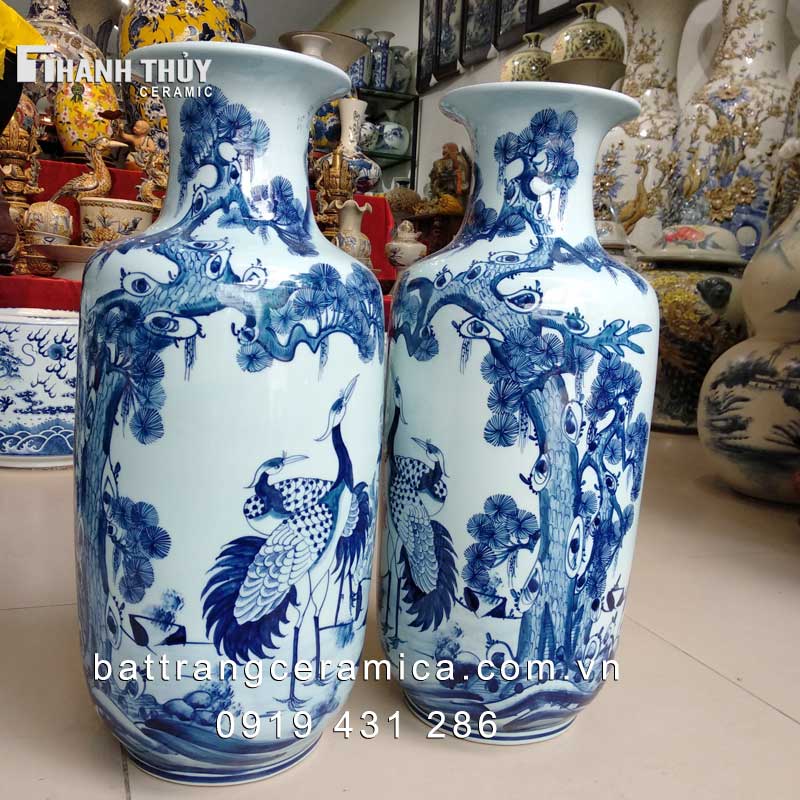 Lọ bí Tùng Hạc men lam 55cm sang trọng phong thủy bền đẹp Lọ bí Tùng Hạc men lam 55cm sang trọng phong thủy bền đẹp