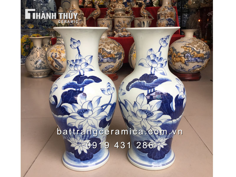 Lọ đùi dế vẽ hoa Sen 43 cm đẹp thủ công sang trọng trang trí