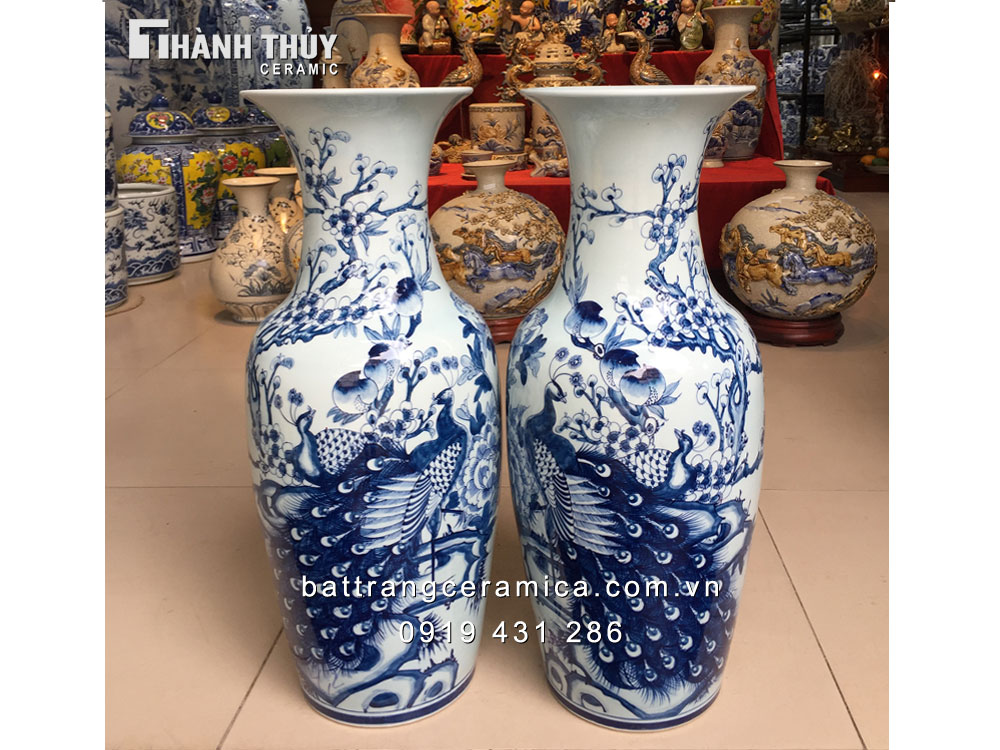 Lộc bình công đào men lam 60cm phát tài phát lộc may mắn Lộc bình công đào men lam 60cm phát tài phát lộc may mắn