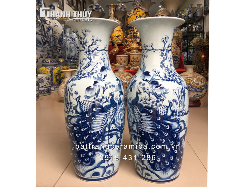 Lộc bình công đào men lam 60cm phát tài phát lộc may mắn