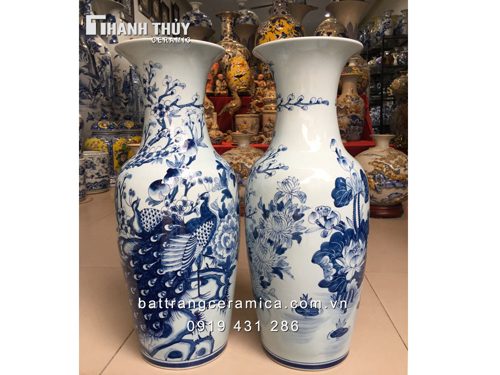 Lộc bình công đào men lam 60cm phát tài phát lộc may mắn Lộc bình công đào men lam 60cm phát tài phát lộc may mắn