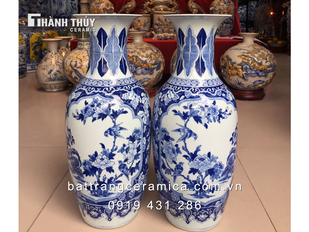 Lộc bình Sen Phù Dung 50cm sứ Bát Tràng, quà tặng phong thủy đẹp