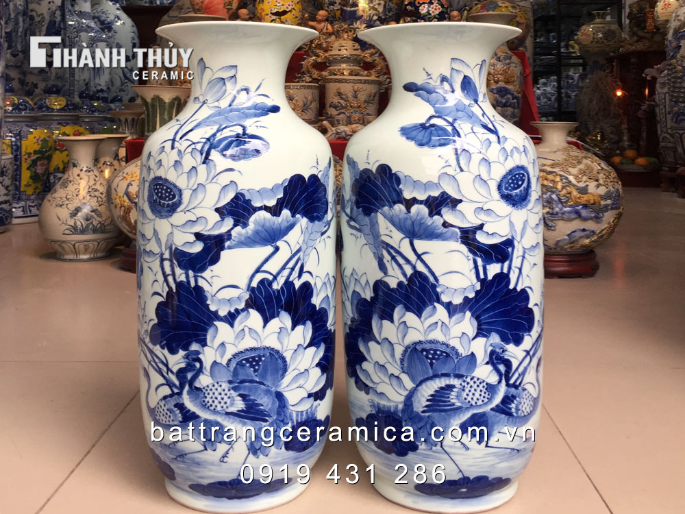 Lọ sen hạc cao 53cm sang trọng may mắn trang trí độc đáo 