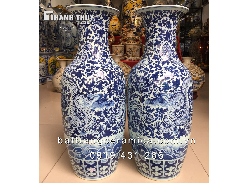 Lọ lộc bình vẽ rồng phú quý 60cm sứ Bát Tràng phong thủy cao cấp 