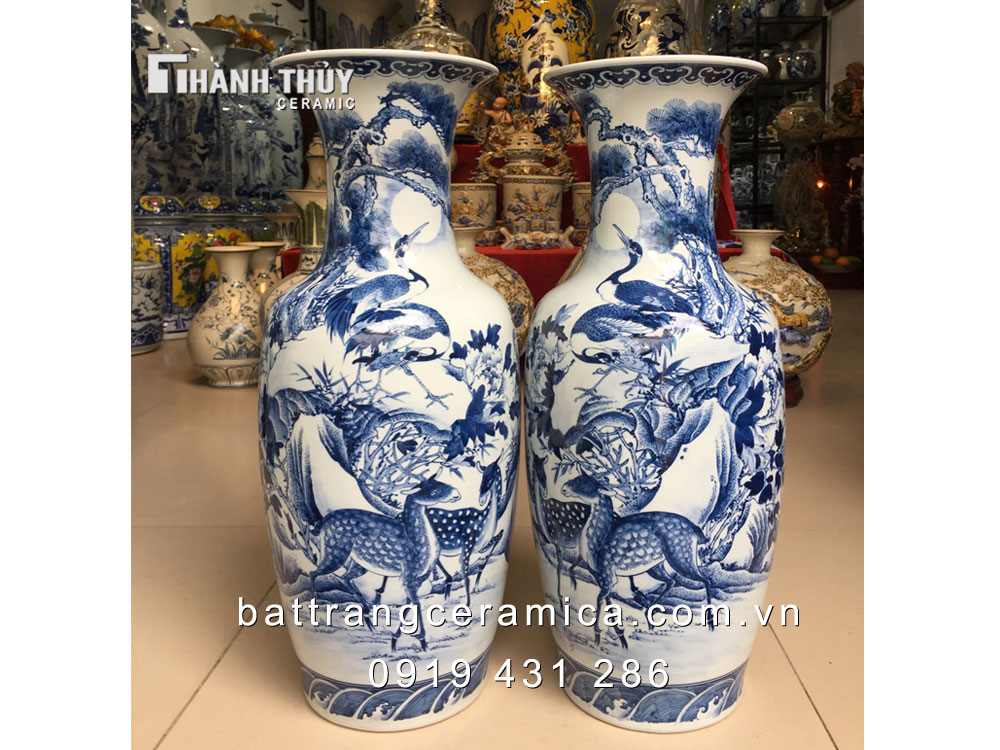 Lọ lộc bình Tùng Lộc Hạc 60cm may mắn, trường thọ, phong thủy 