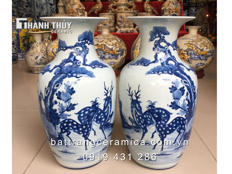 Lộc bình gốm sứ Bát Tràng họa tiết Tùng Lộc may mắn 45 cm