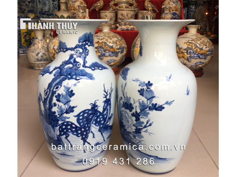 Lộc bình gốm sứ Bát Tràng họa tiết Tùng Lộc may mắn 45 cm