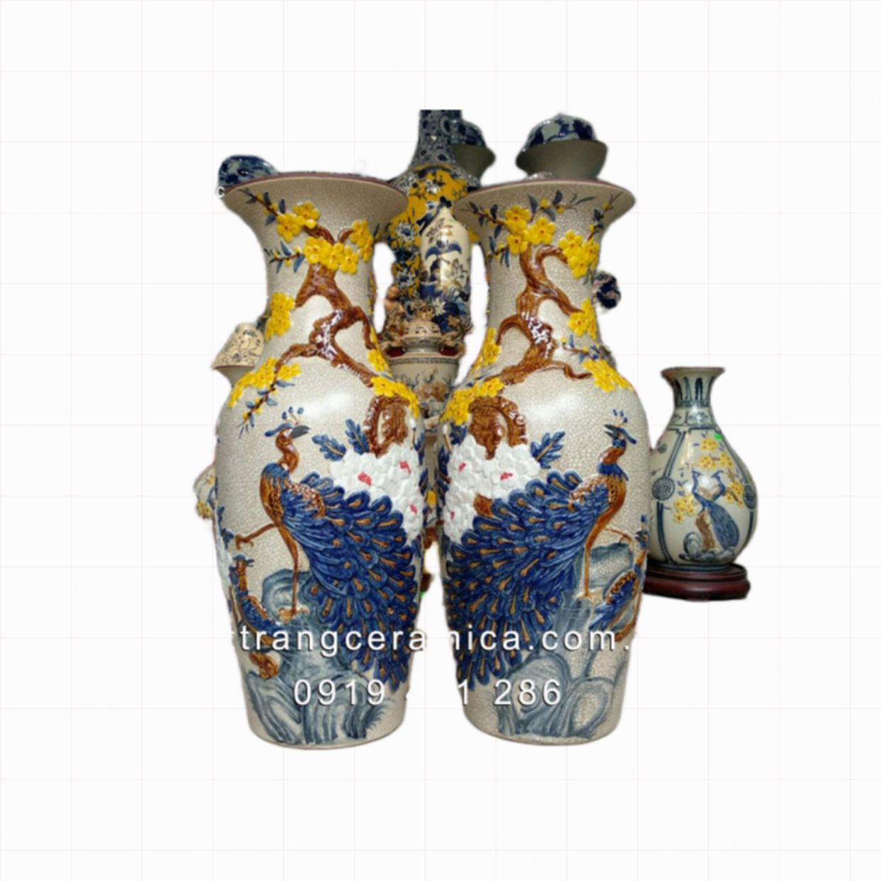 Lộc bình Công Mai Bát Tràng 65cm đẹp tinh xảo phong thuỷ 