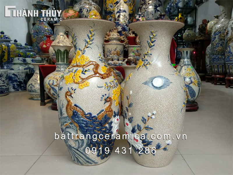 Lọ lộc bình sứ Công Mai 55cm đẹp nghệ thuật phong thủy cao cấp