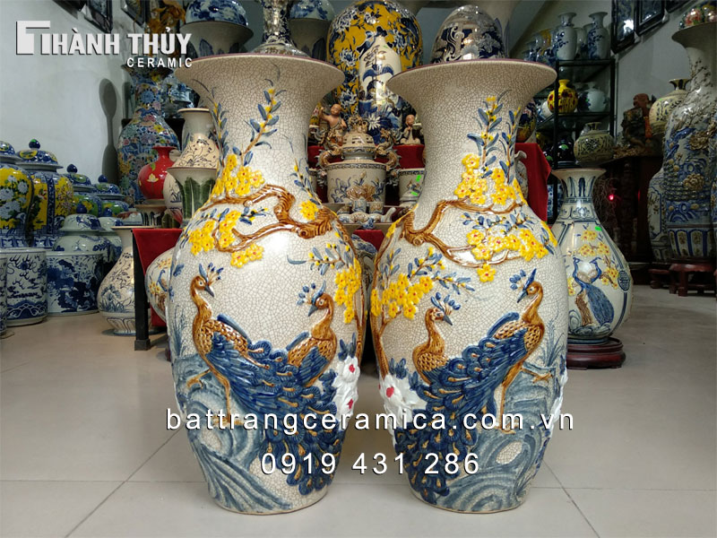 Lọ lộc bình sứ Công Mai 55cm đẹp nghệ thuật phong thủy cao cấp 