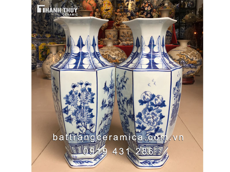 Lọ lộc bình lục giác men lam 48cm phong thủy sang trọng đẹp