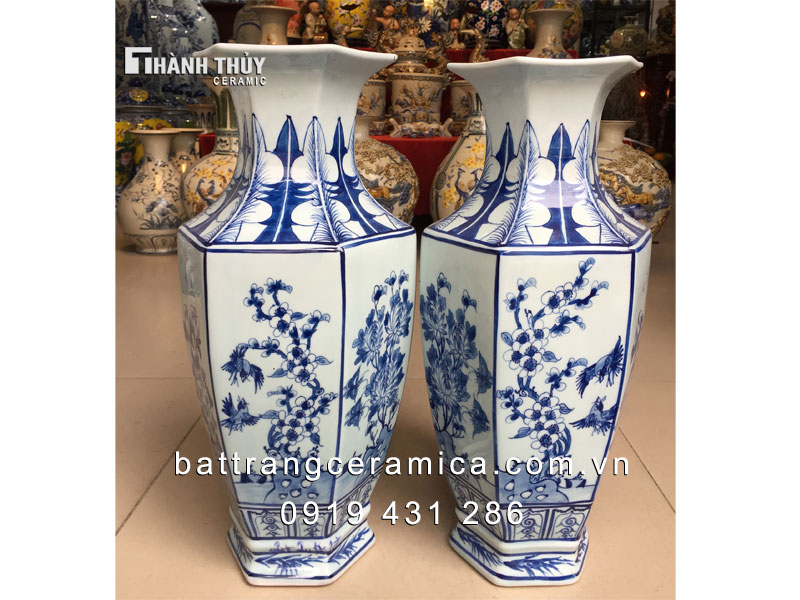 Lọ lộc bình lục giác men lam 48cm phong thủy sang trọng đẹp 