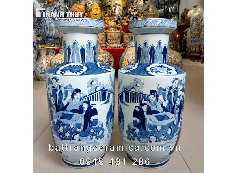 Tiểu lộc bình ông đánh cờ miệng đấu sứ Bát Tràng 50cm đẹp cao cấp