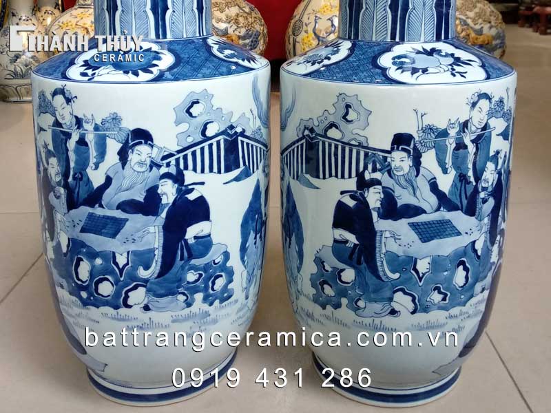Tiểu lộc bình ông đánh cờ miệng đấu sứ Bát Tràng 50cm đẹp cao cấp