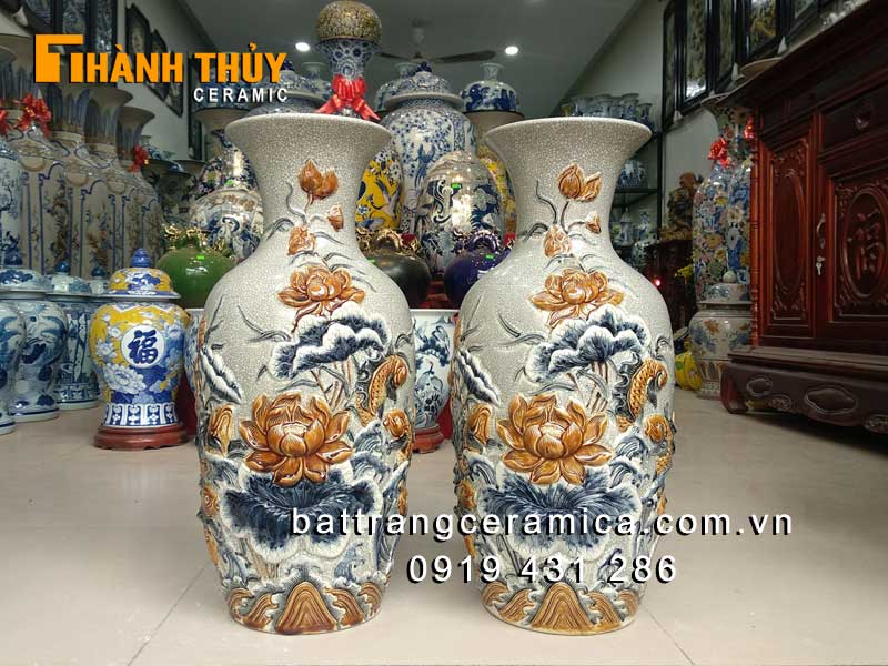 Lục bình Cửu Ngư quần hội 60cm bàn thờ Tài lộc may mắn