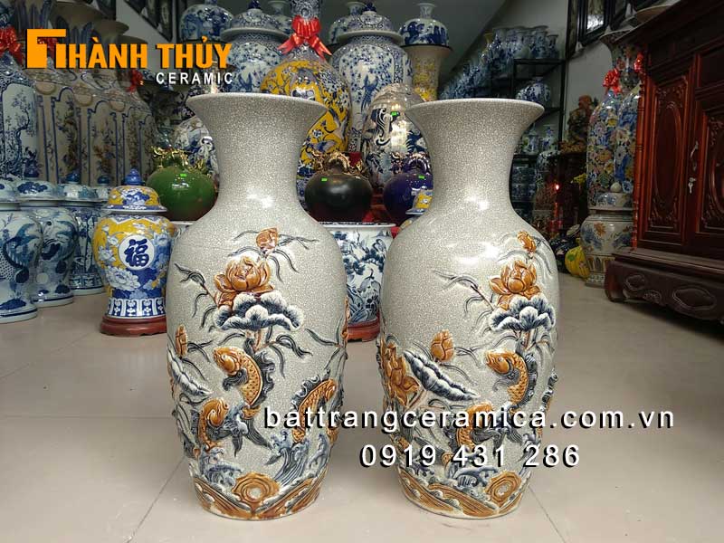 Lục bình Cửu Ngư quần hội 60cm bàn thờ Tài lộc may mắn
