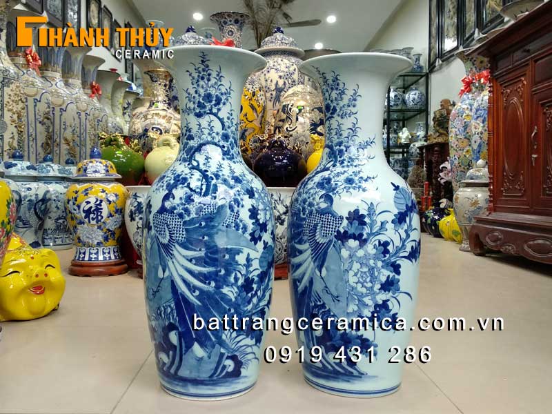 Tiểu lục bình men Lam Công Đào 60cm trang trí sang trọng may mắn