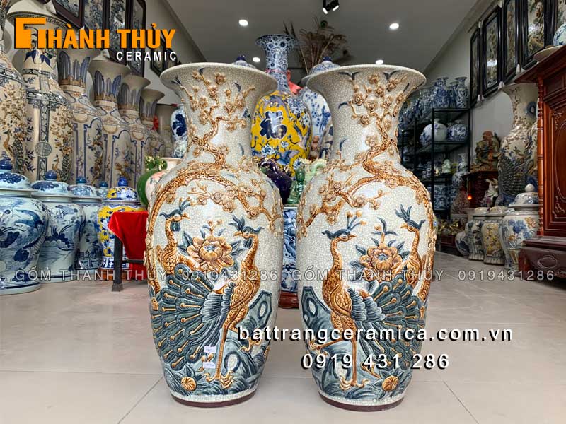 Tiểu lộc bình Công đào 60cm đắp nổi đẹp sang trọng bán chạy