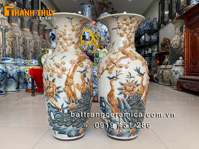 Tiểu lộc bình Công đào 60cm đắp nổi đẹp sang trọng bán chạy