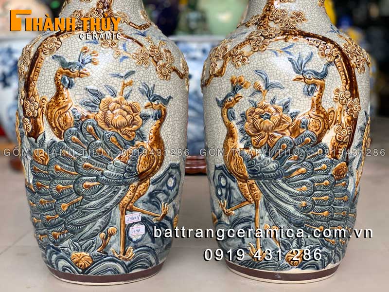 Lọ lộc bình Bát Tràng Công Đào 46cm trang trí nội thất hút tài