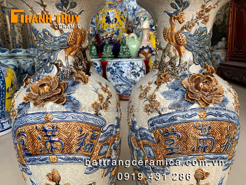 Lộc bình Phúc Mãn Đường 60cm cao cấp Bát Tràng sang trọng trang trí phòng khách