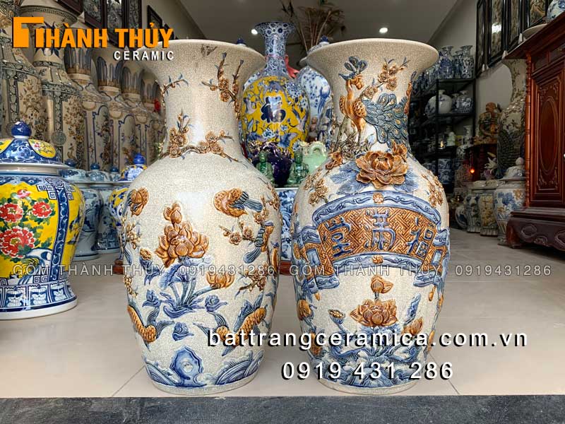 Lộc bình Phúc Mãn Đường 60cm cao cấp Bát Tràng sang trọng trang trí phòng khách