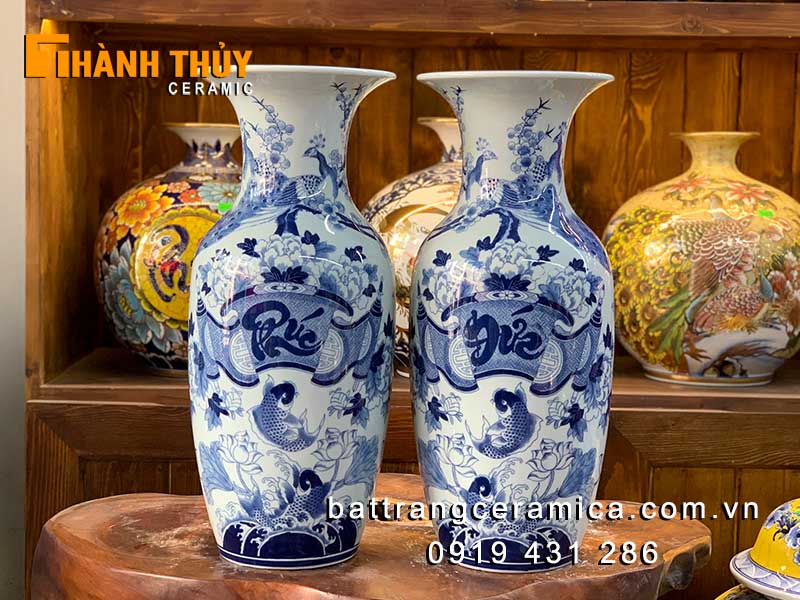 Lục bình Phúc đức 50cm Bát Tràng sứ cao cấp cắm hoa bàn thờ 