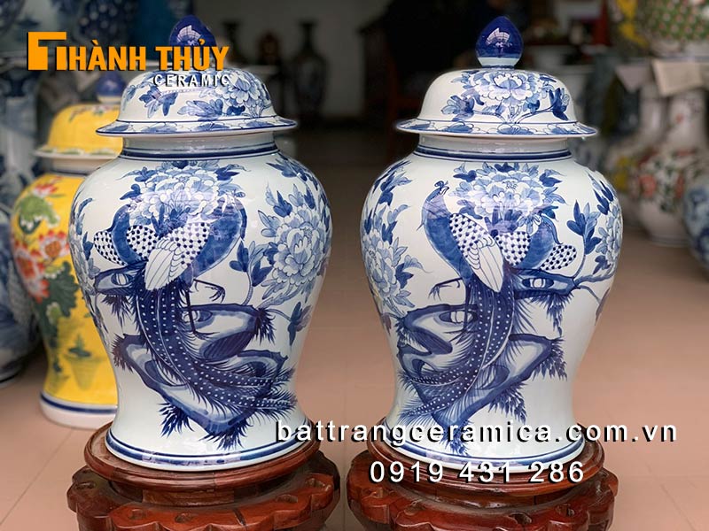 Chóe phong thủy chim trĩ mẫu đơn 15 lít gốm sứ cao cấp bền đẹp may mắn sung túc
